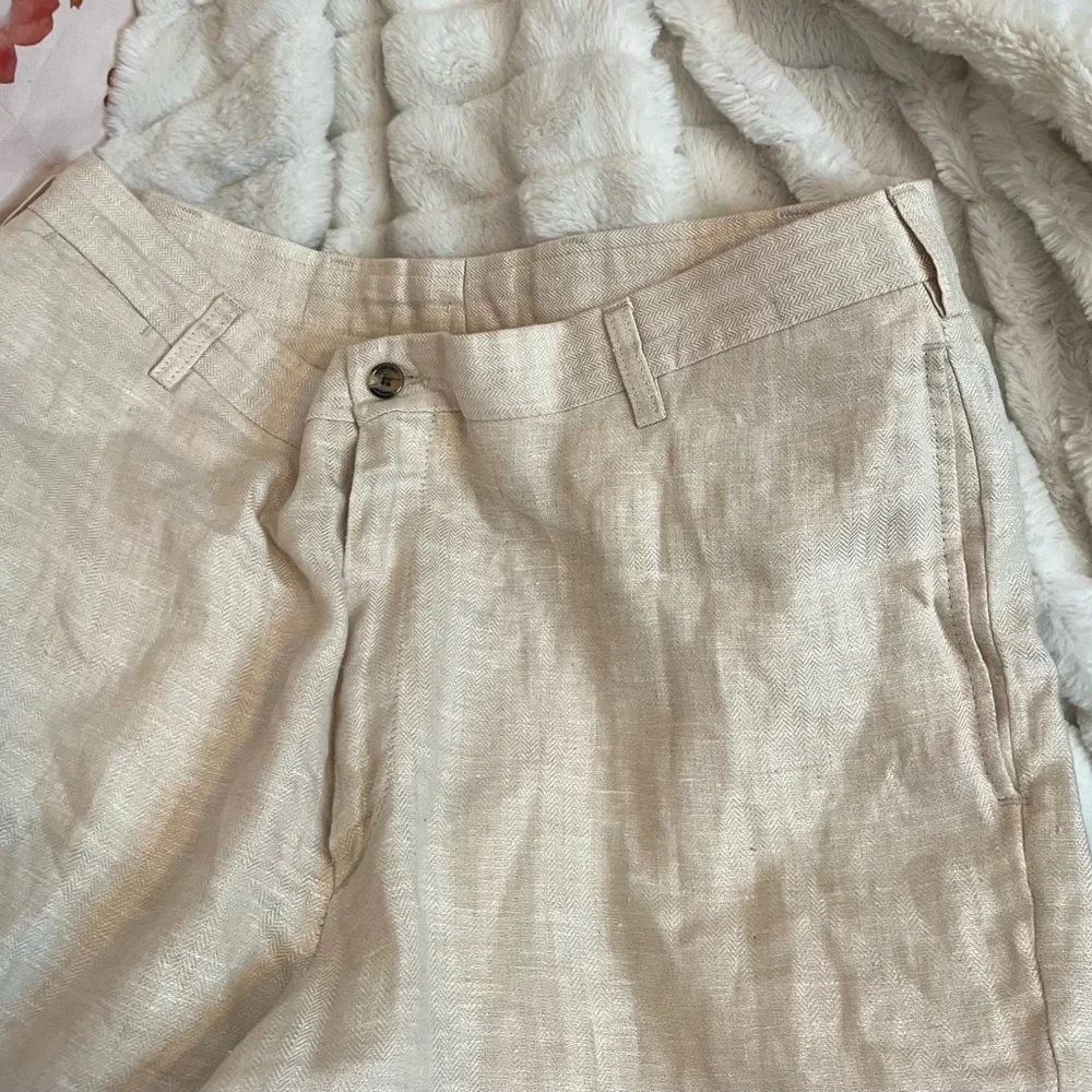 Charleston Khakis 35R Subtle Chevron Pleated Cuffed Beige Preppy Casual Pants